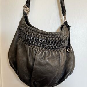 Brighton Black Leather Hobo Shoulder Bag Gray and Black